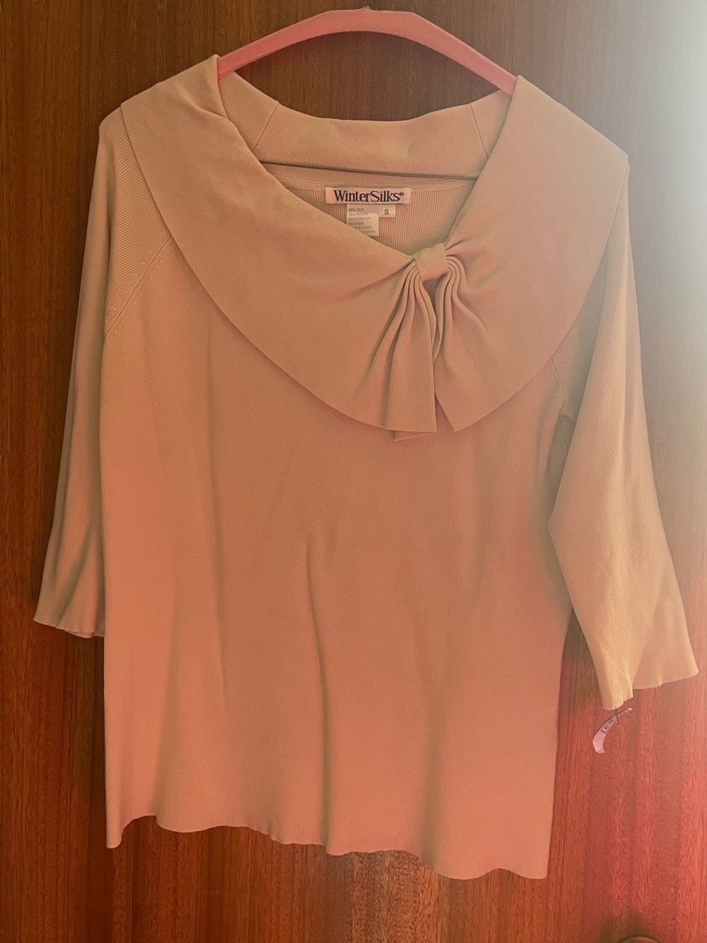 WinterSilks cream Knit Top with Bow Detail